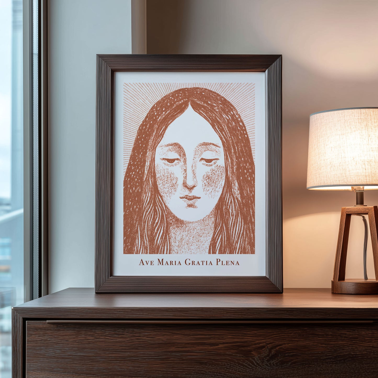 Virgin Mary Art Print - Terracotta interior mockup 08 - p_22_maria_0009_Layer 1