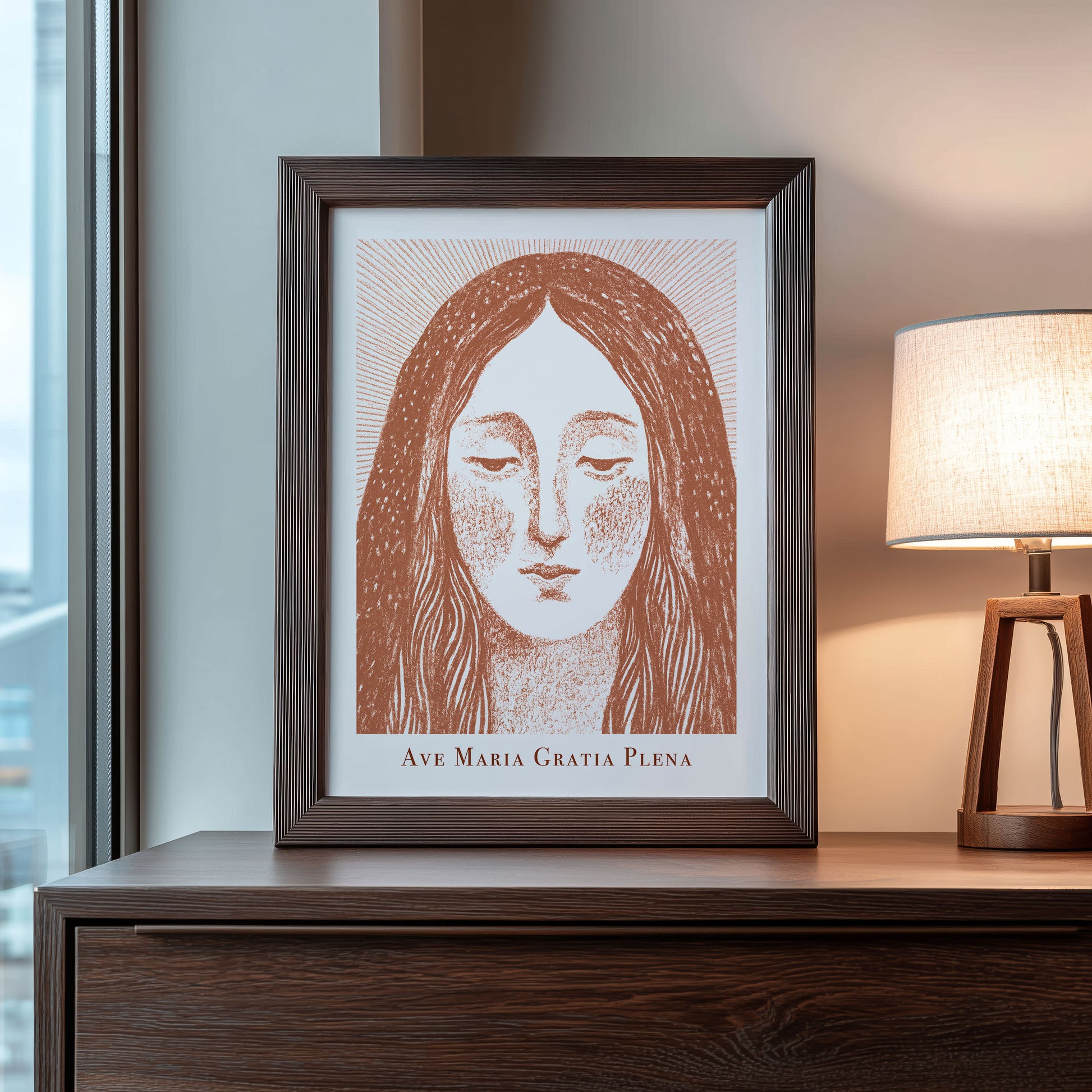 Virgin Mary Art Print - Terracotta interior mockup 08 - p_22_maria_0009_Layer 1