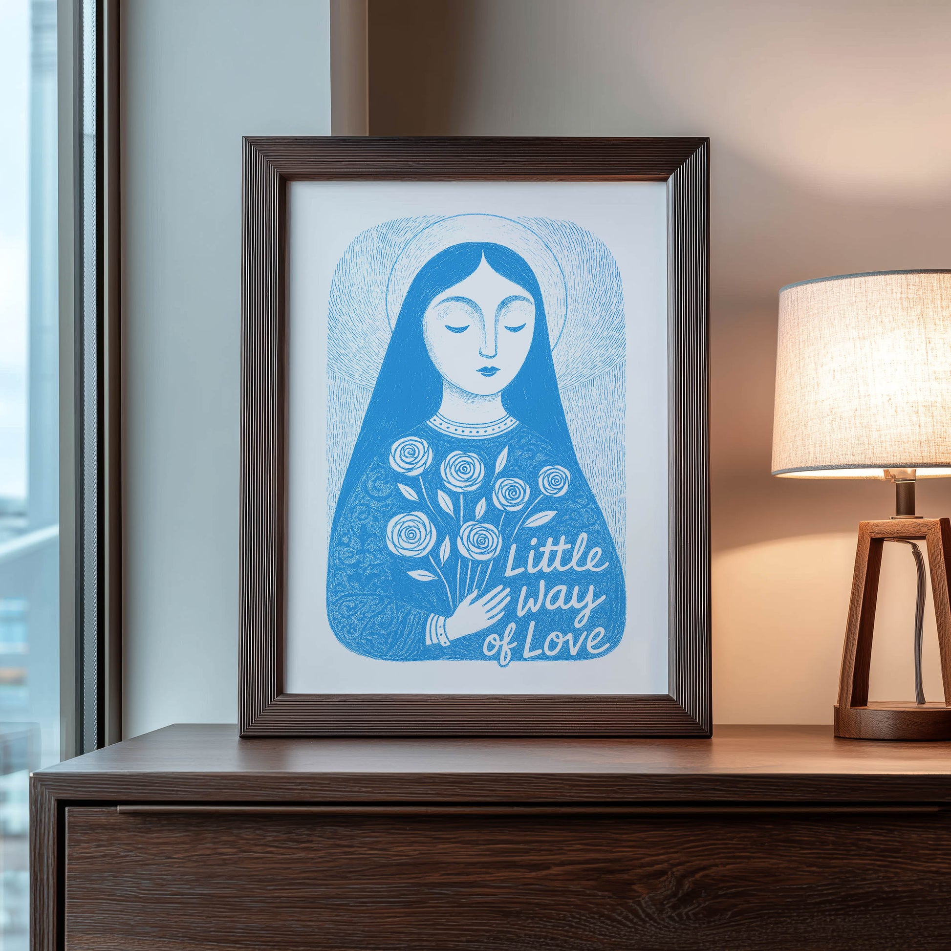 St Therese of Lisieux Art Print - Deep Blue interior mockup 09 - p_22_ter_0002_Layer 8