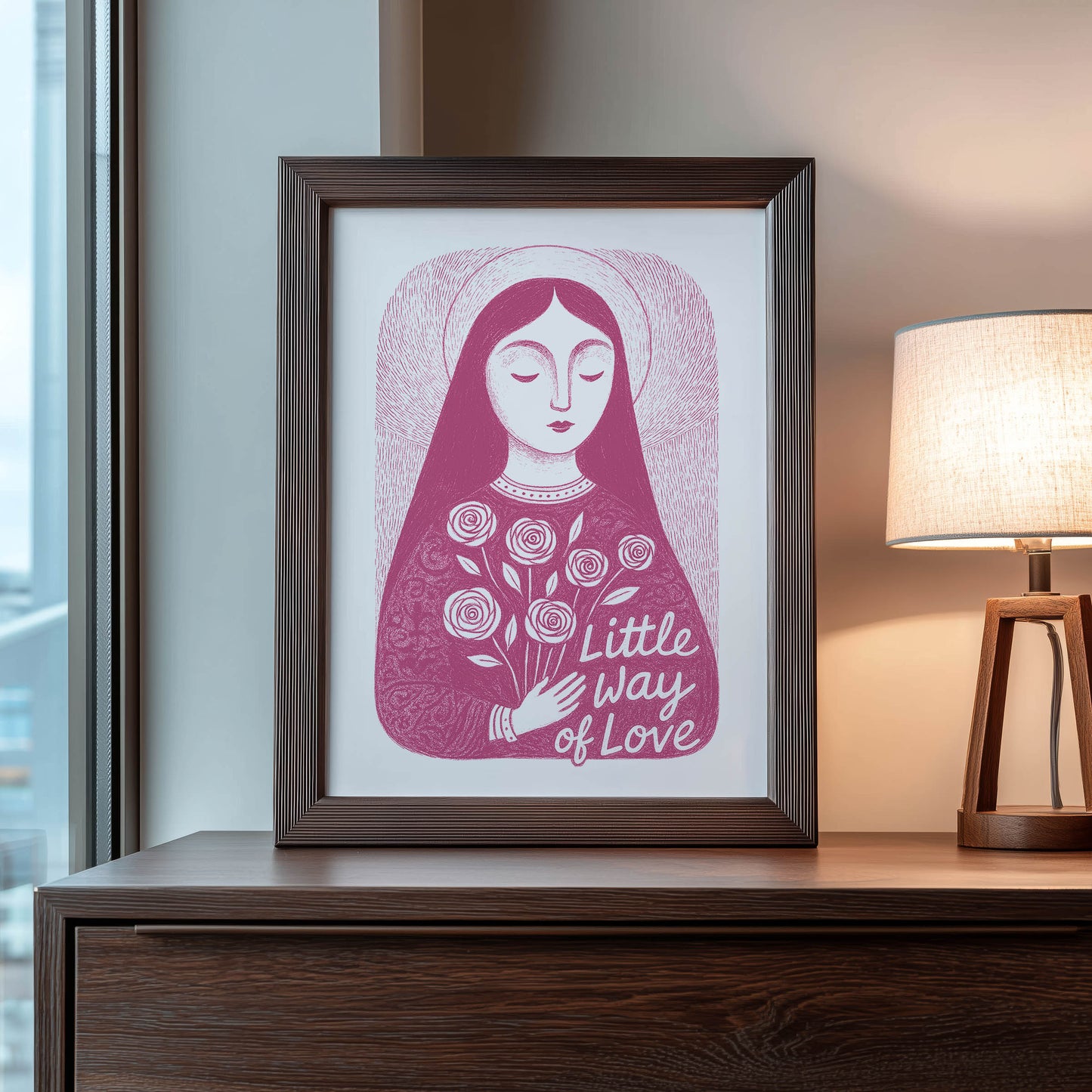 St Therese of Lisieux Art Print - Pink interior mockup 08 - p_22_ter_0005_Layer 5