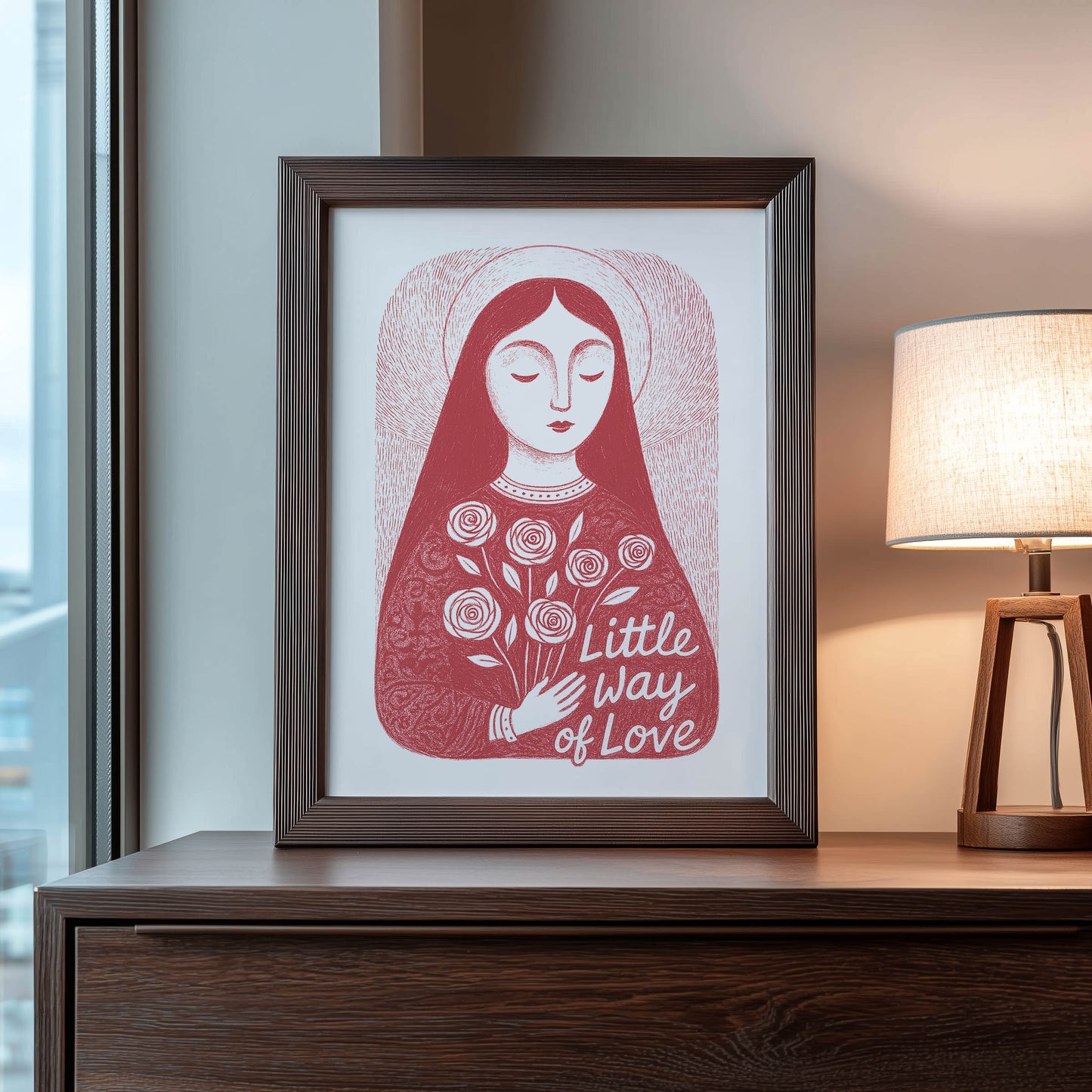 St Therese of Lisieux Art Print - Red interior mockup 09 - p_22_ter_0007_Layer 3