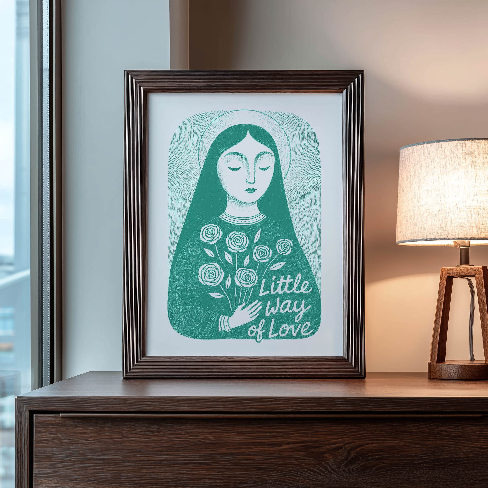 St Therese of Lisieux Art Print - Teal interior mockup 08 - p_22_ter_0008_Layer 2