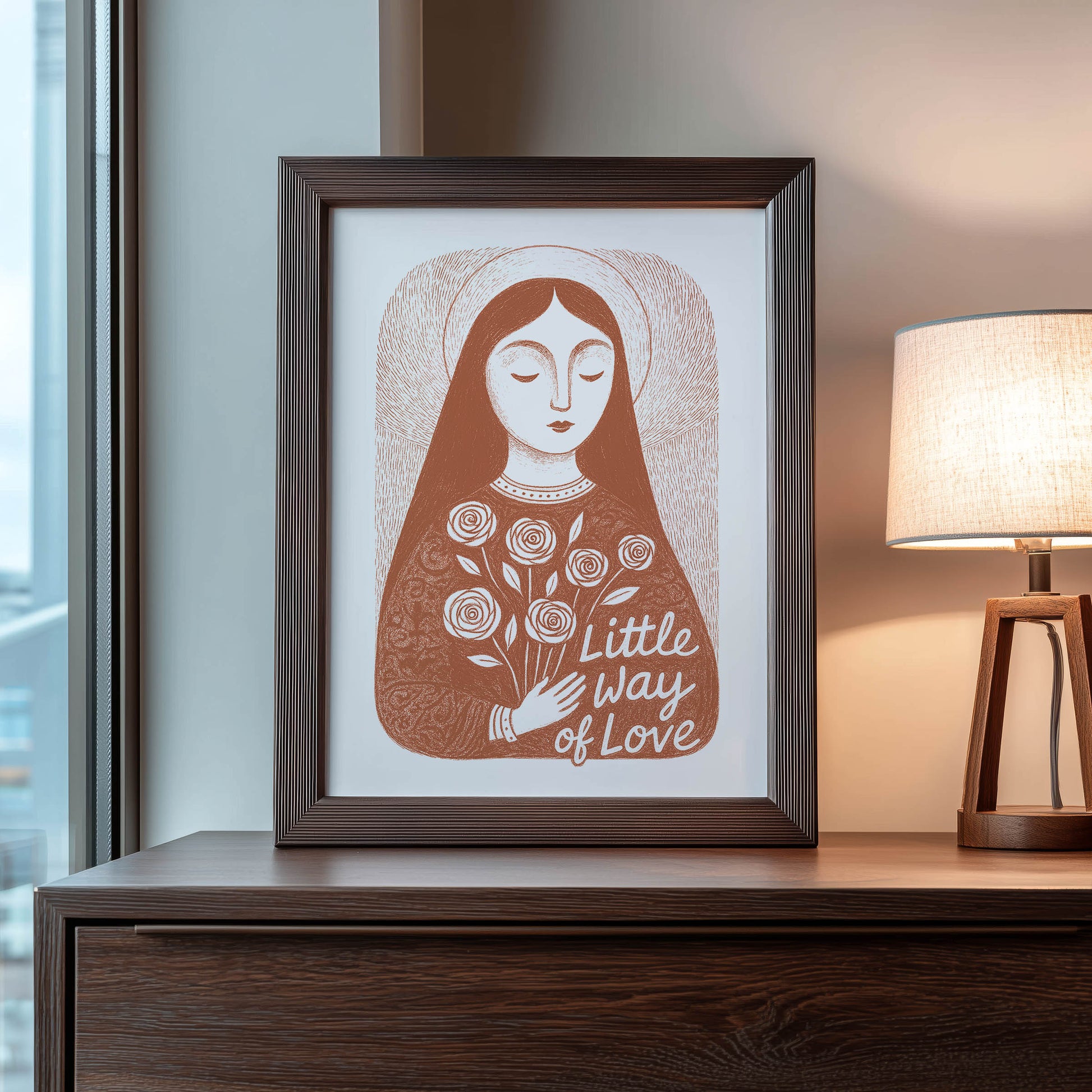 St Therese of Lisieux Art Print - Terracotta interior mockup 08 - p_22_ter_0009_Layer 1