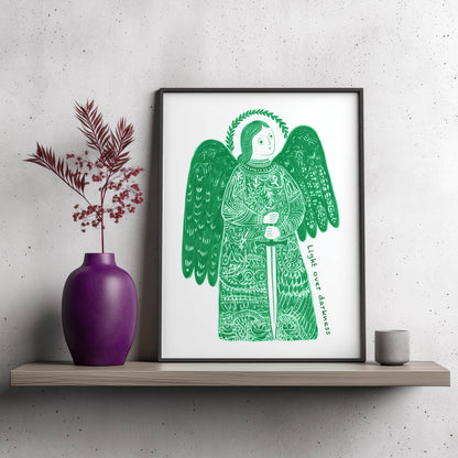 St Michael the Archangel Art Print - Green interior mockup 09 - p_23_am_0000_Layer 1