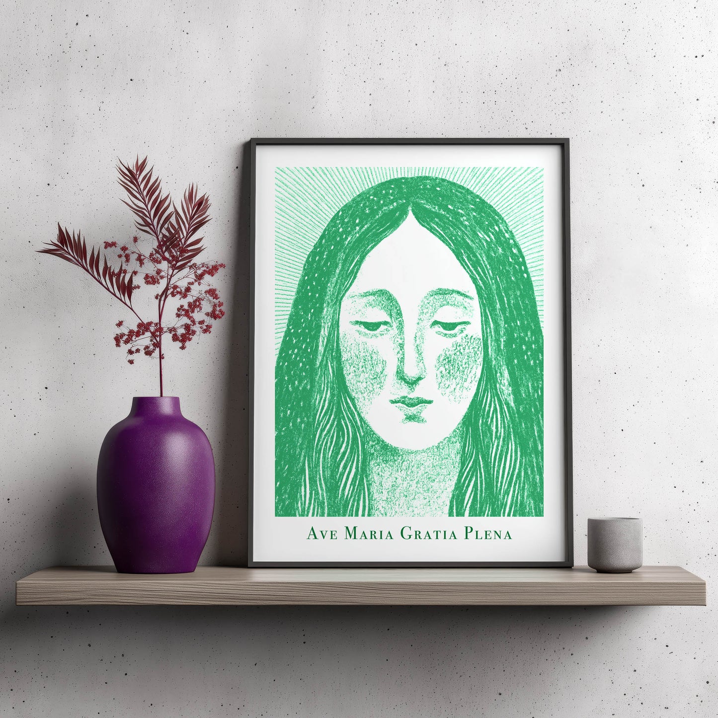 Virgin Mary Art Print - Green interior mockup 09 - p_23_maria_0000_Layer 1