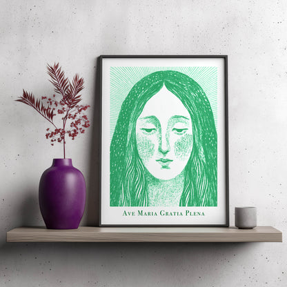Virgin Mary Art Print - Green interior mockup 09 - p_23_maria_0000_Layer 1
