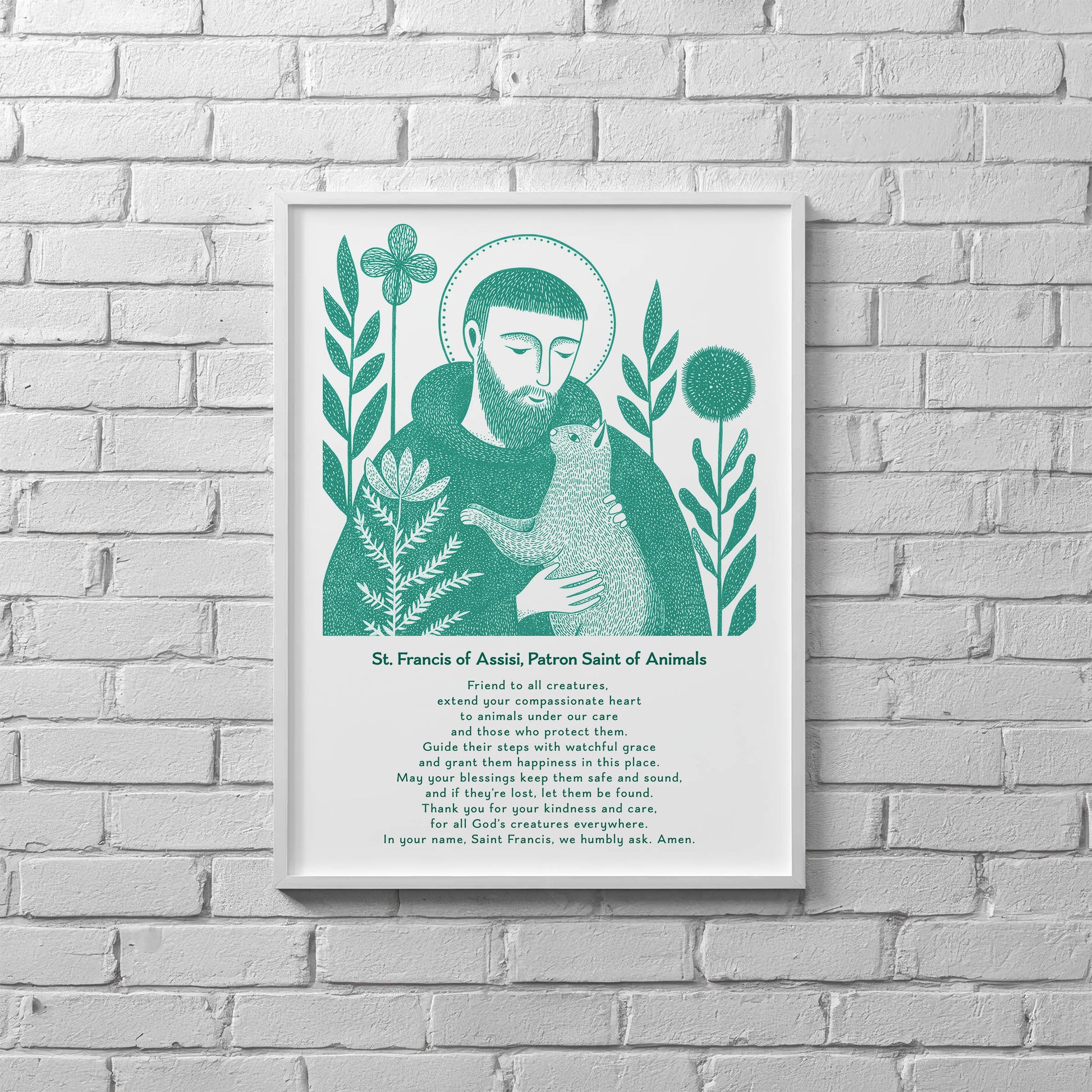 St Francis with Cat Art Print - Teal interior mockup 10 - p_25_br_0000_Layer 6