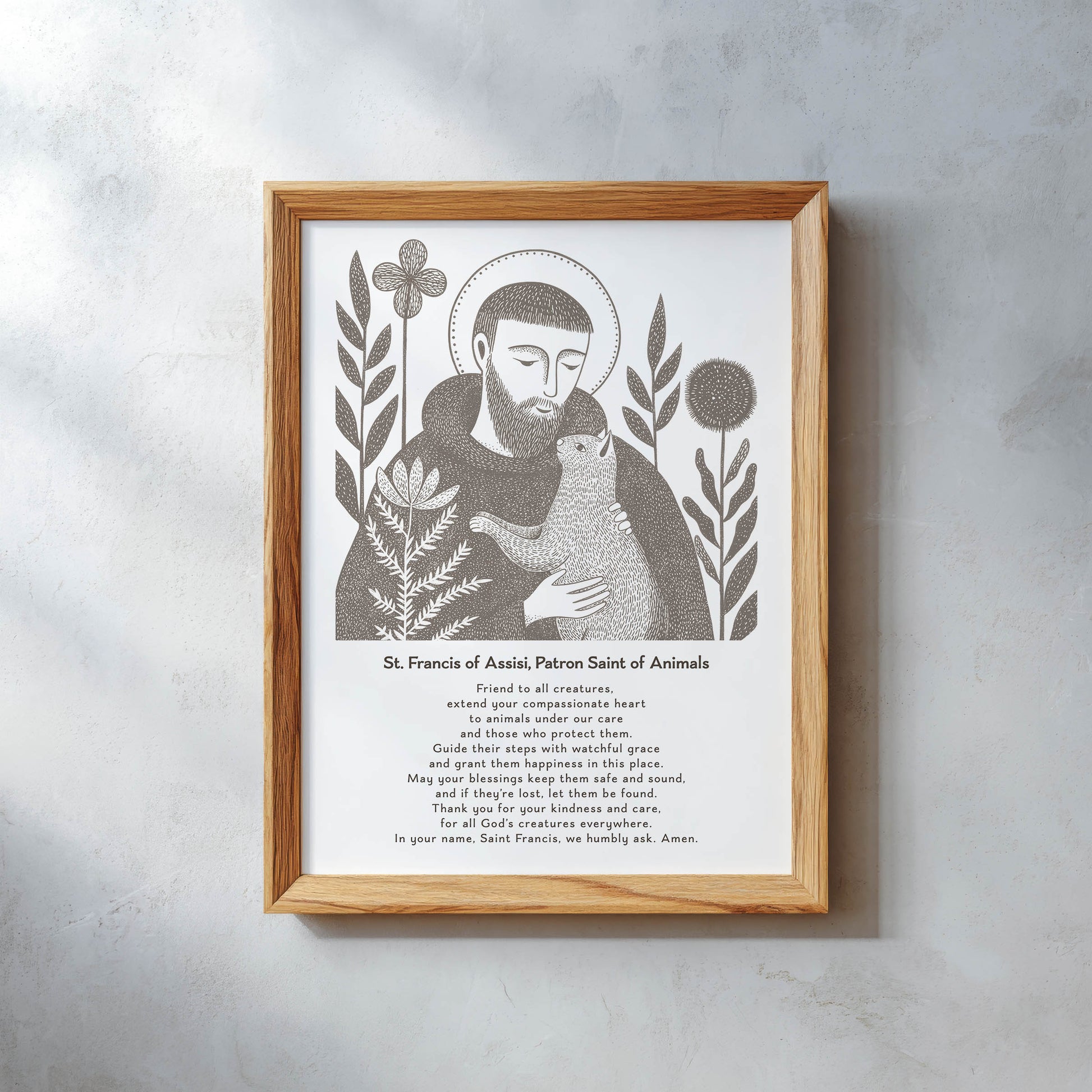 St Francis with Cat Art Print - Brown interior mockup 11 - p_26_wooden_0001_Layer 7