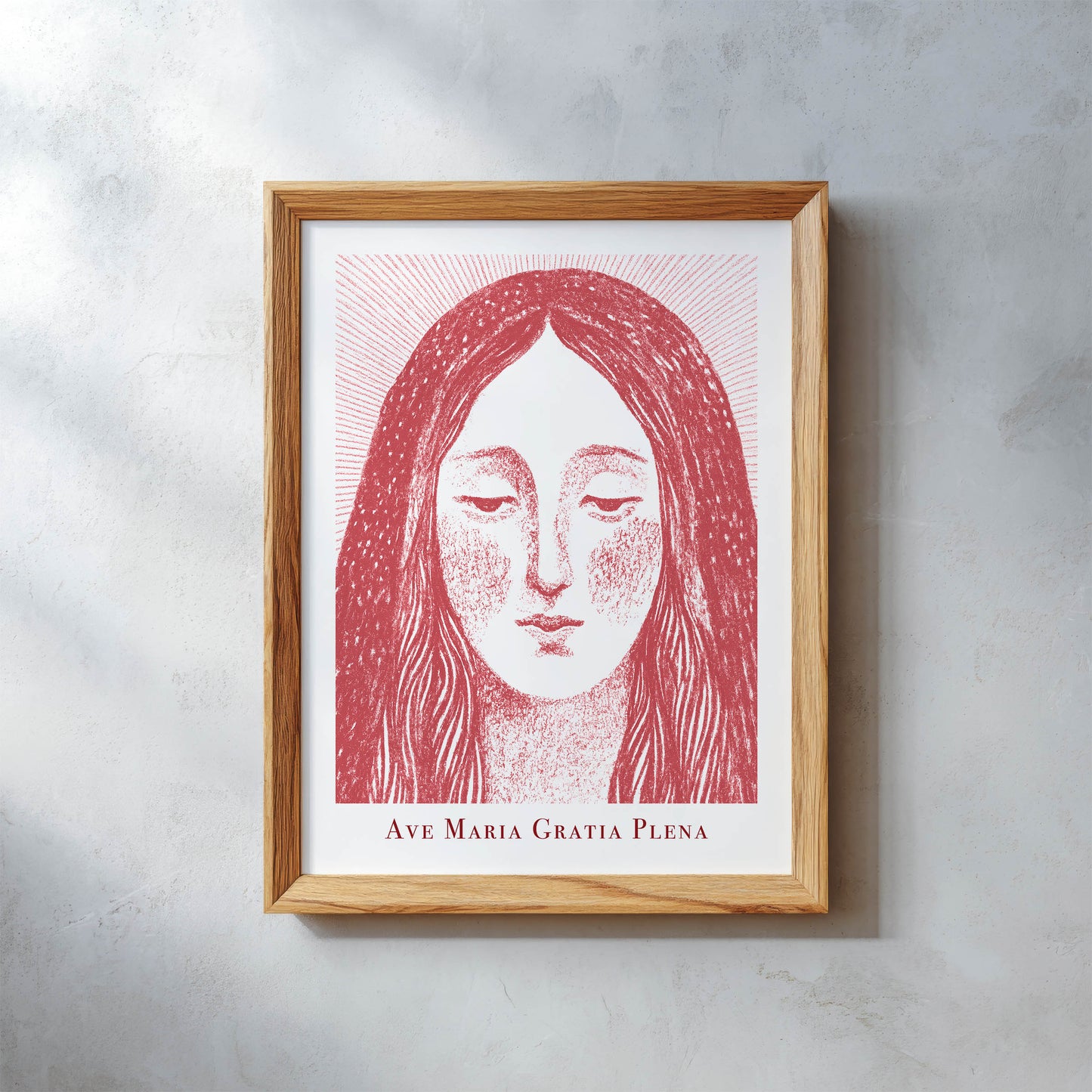 Virgin Mary Art Print - Red interior mockup 10 - p_26_wooden_0001_Layer 7