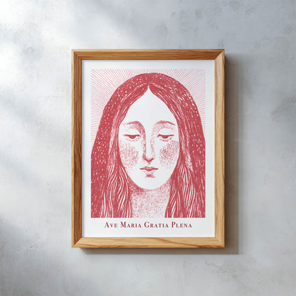 Virgin Mary Art Print - Red interior mockup 10 - p_26_wooden_0001_Layer 7