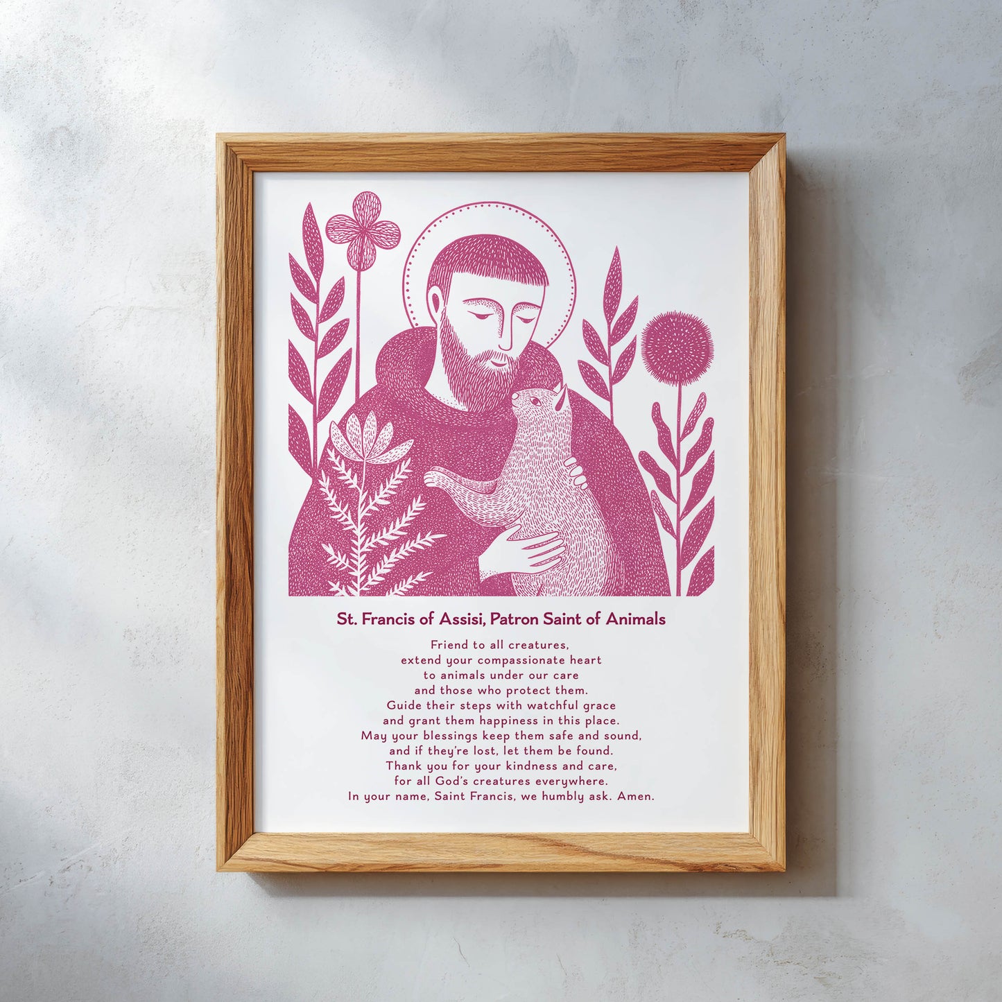 St Francis with Cat Art Print - Pink interior mockup 10 - p_26_wooden_0004_Layer 10