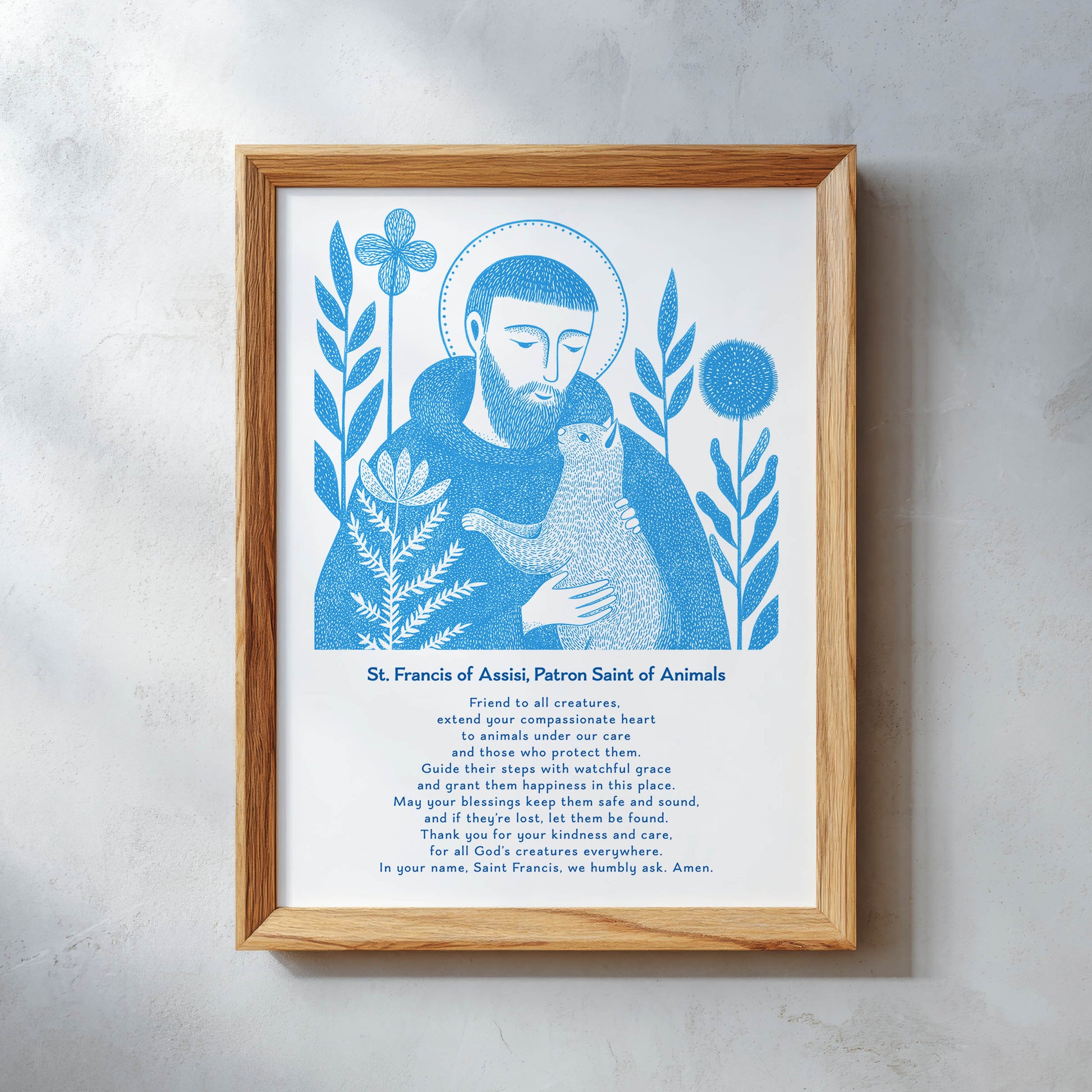 St Francis with Cat Art Print - Deep Blue interior mockup 11 - p_26_wooden_0006_Layer 12