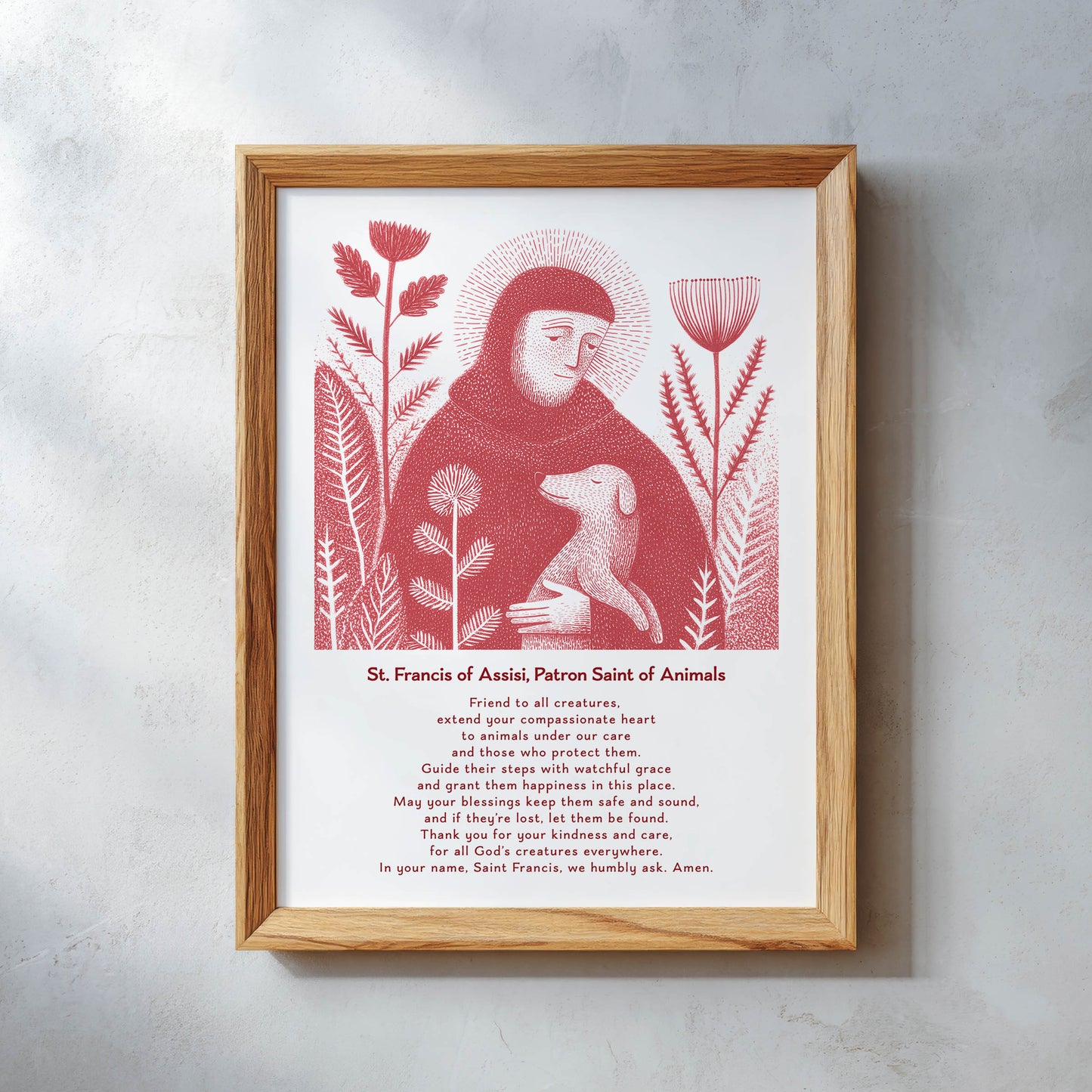 St Francis with Dog Art Print - Red interior mockup 11 - p_26_wooden_0007_Layer 13