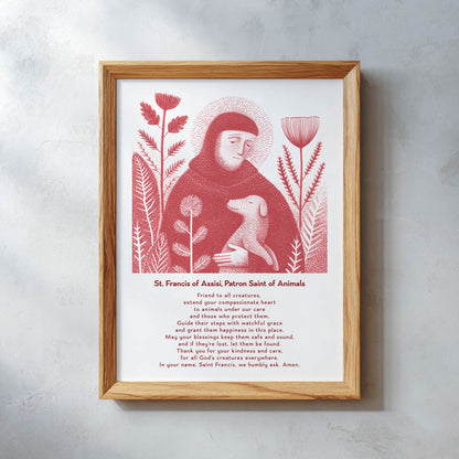 St Francis with Dog Art Print - Red interior mockup 11 - p_26_wooden_0007_Layer 13