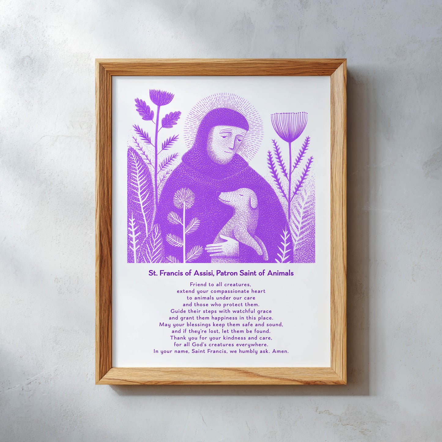 St Francis with Dog Art Print - Purple interior mockup 11 - p_26_wooden_0008_Layer 14