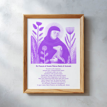 St Francis with Dog Art Print - Purple interior mockup 11 - p_26_wooden_0008_Layer 14