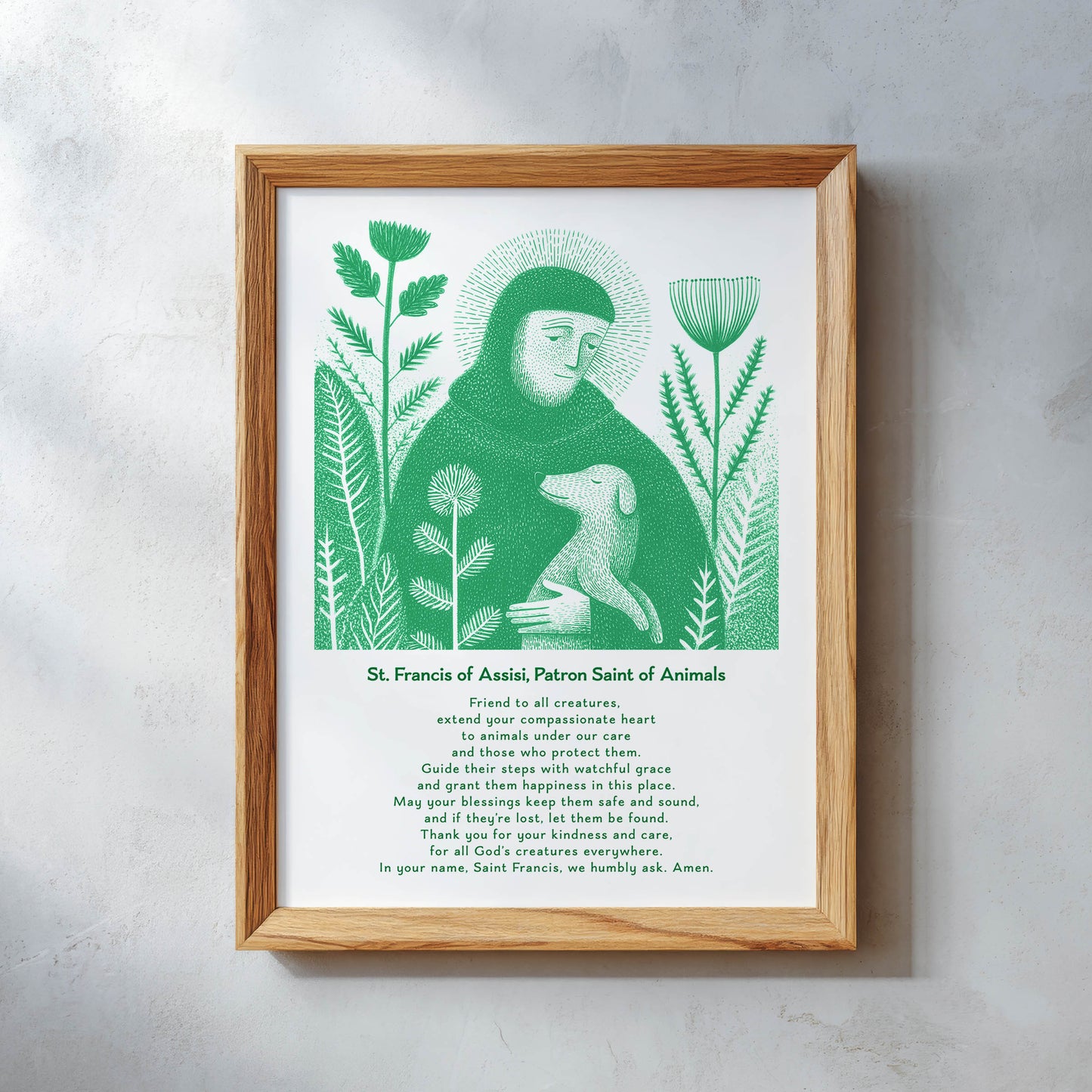 St Francis with Dog Art Print - Green interior mockup 11 - p_26_wooden_0010_Layer 16