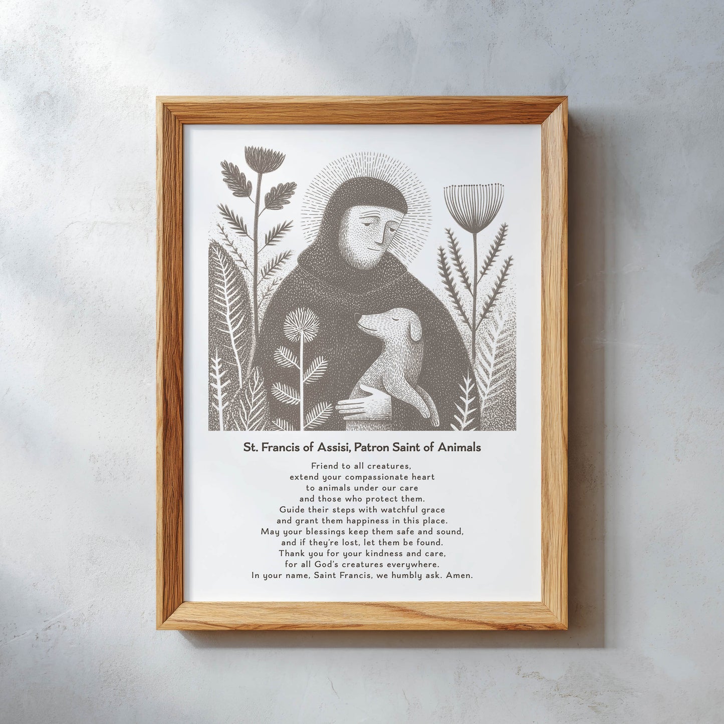 St Francis with Dog Art Print - Brown interior mockup 11 - p_26_wooden_0011_Layer 17