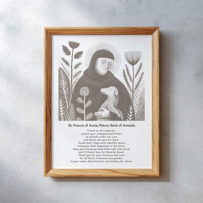 St Francis with Dog Art Print - Brown interior mockup 11 - p_26_wooden_0011_Layer 17