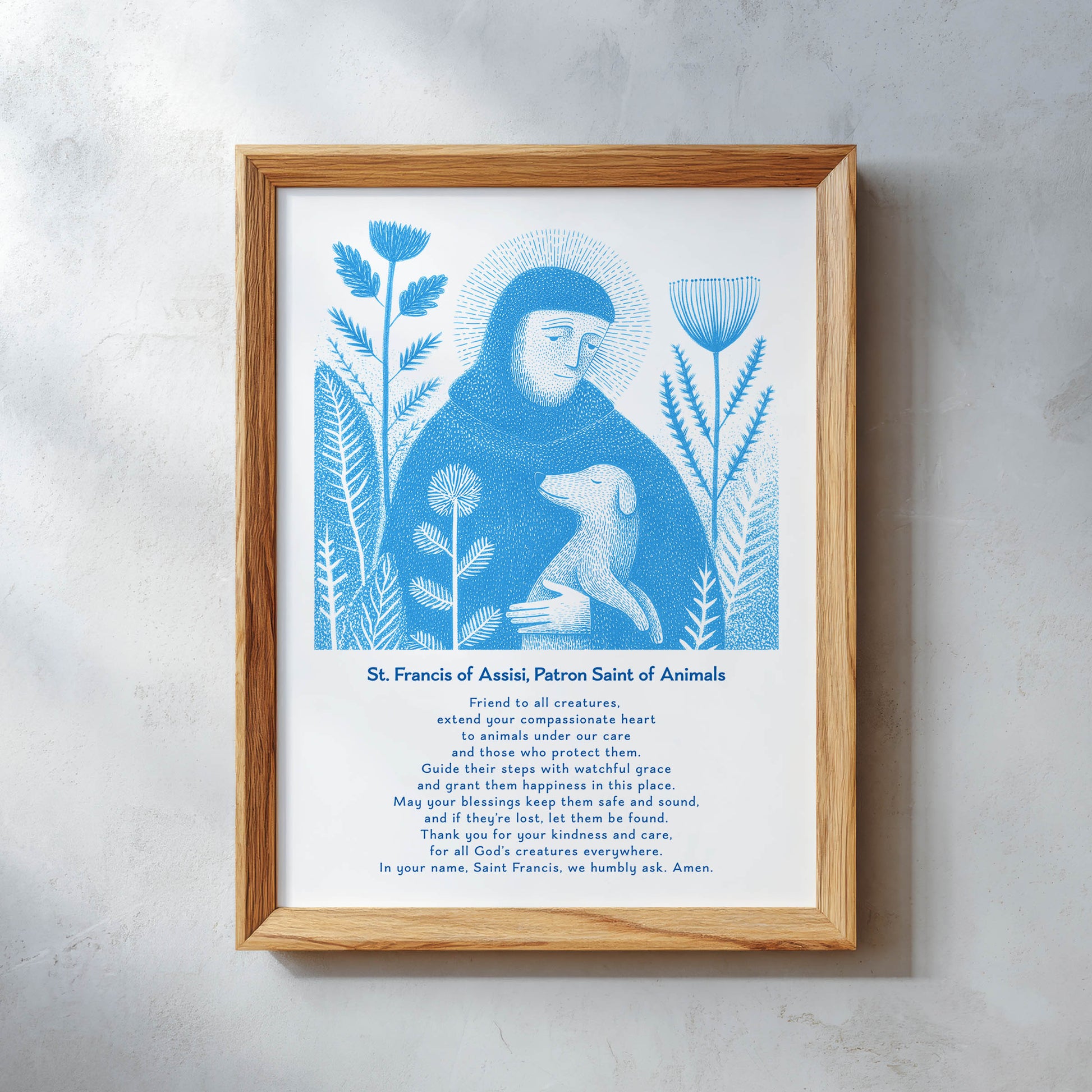 St Francis with Dog Art Print - Deep Blue interior mockup 11 - p_26_wooden_0012_Layer 18
