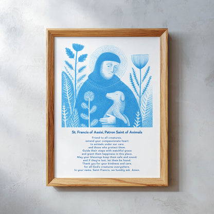 St Francis with Dog Art Print - Deep Blue interior mockup 11 - p_26_wooden_0012_Layer 18