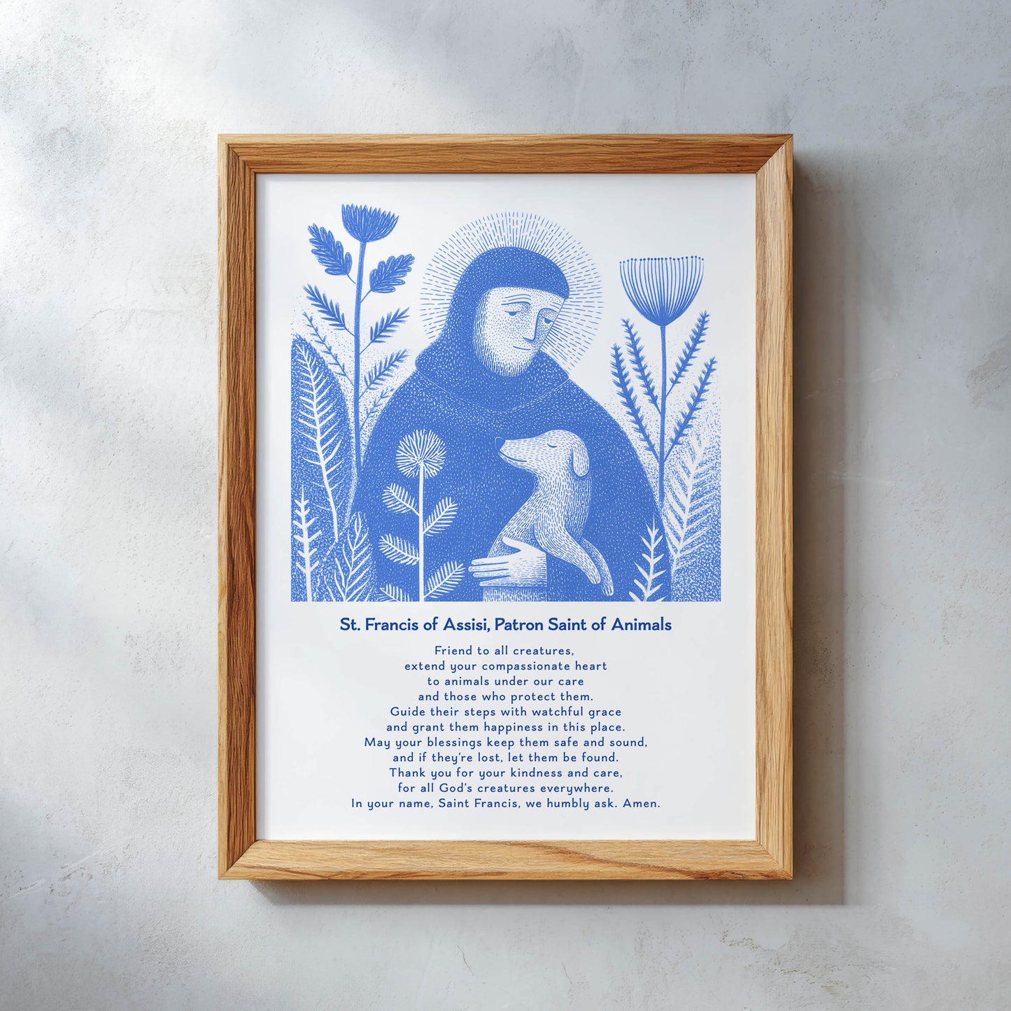 St Francis with Dog Art Print - Blue interior mockup 11 - p_26_wooden_0013_Layer 19