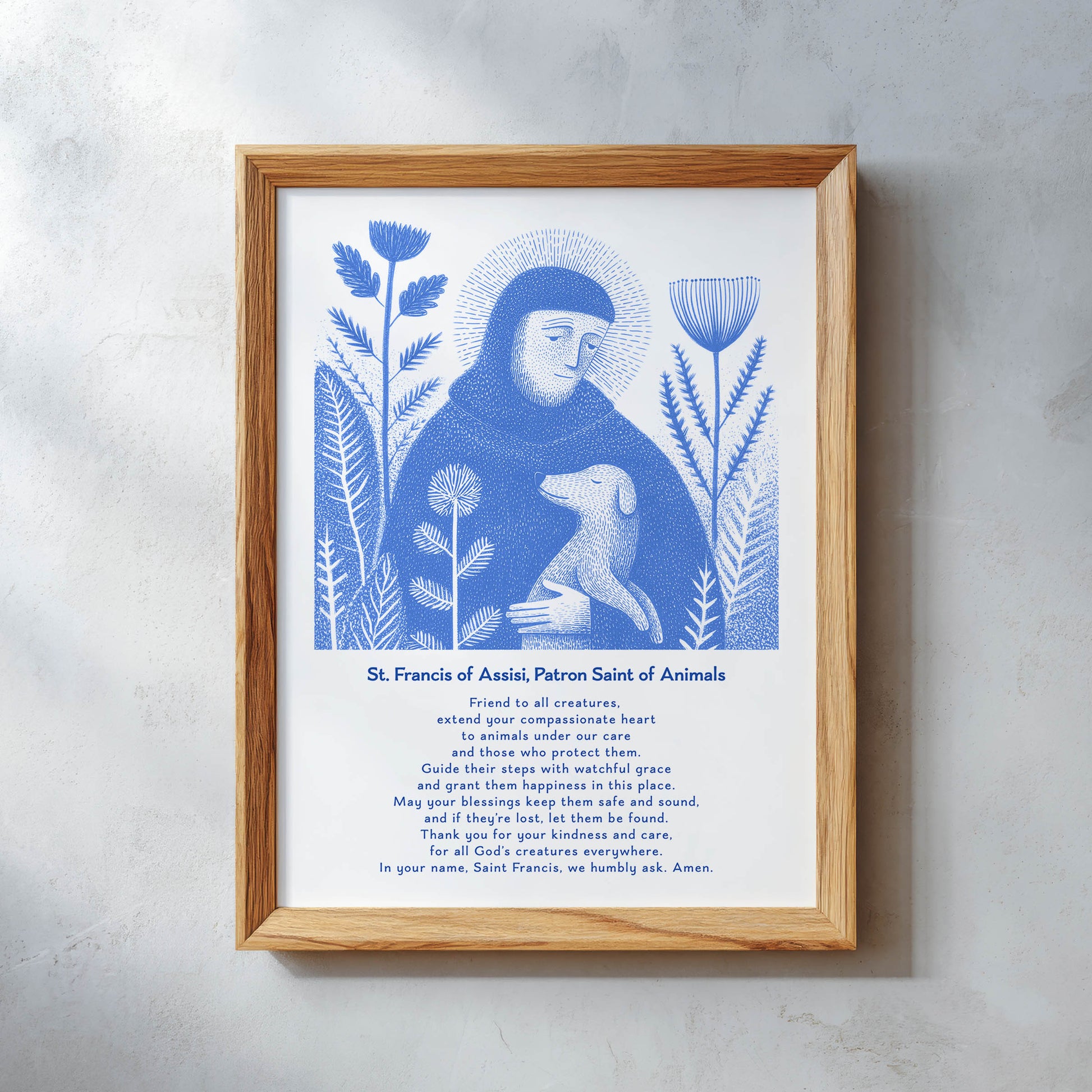 St Francis with Dog Art Print - Blue interior mockup 11 - p_26_wooden_0013_Layer 19