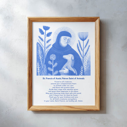 St Francis with Dog Art Print - Blue interior mockup 11 - p_26_wooden_0013_Layer 19