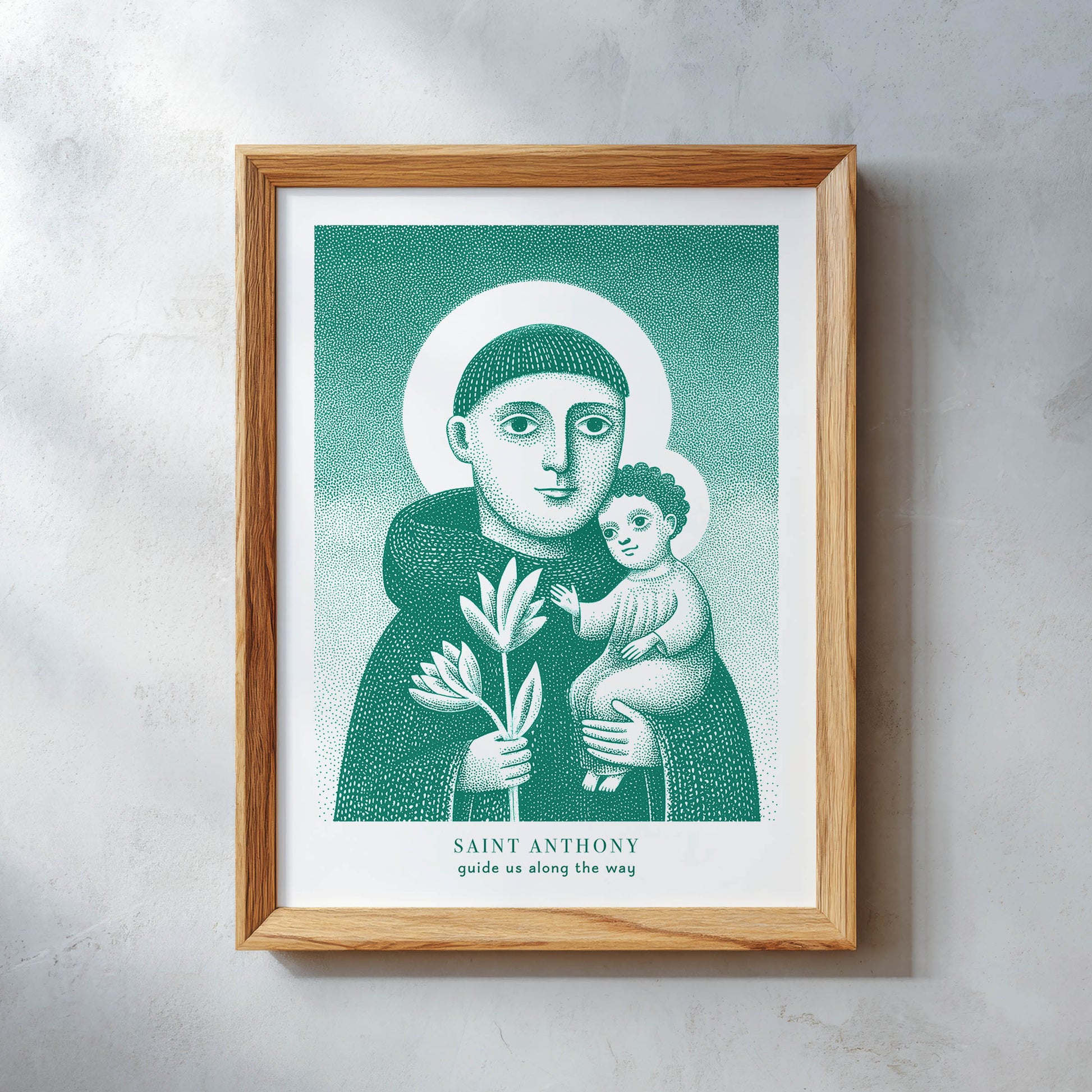 St Anthony Art Print - Teal interior mockup 02 - p_26_wooden_0016_Layer 22