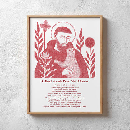 St Francis with Cat Art Print - Red interior mockup 11 - p_29_plaster_0020_Layer 28