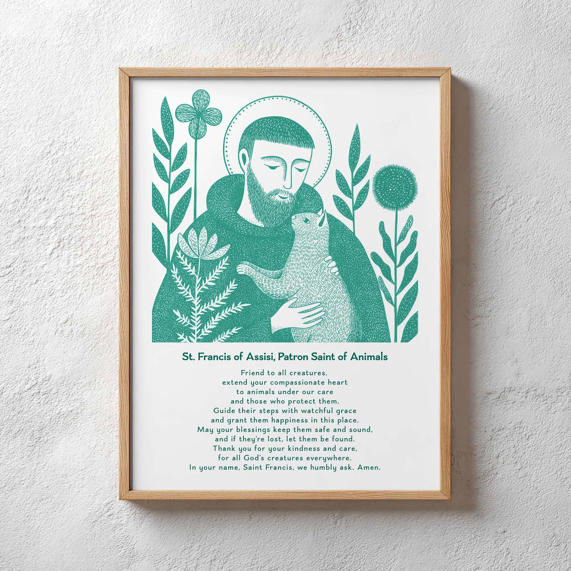St Francis with Cat Art Print - Teal interior mockup 12 - p_29_plaster_0023_Layer 32