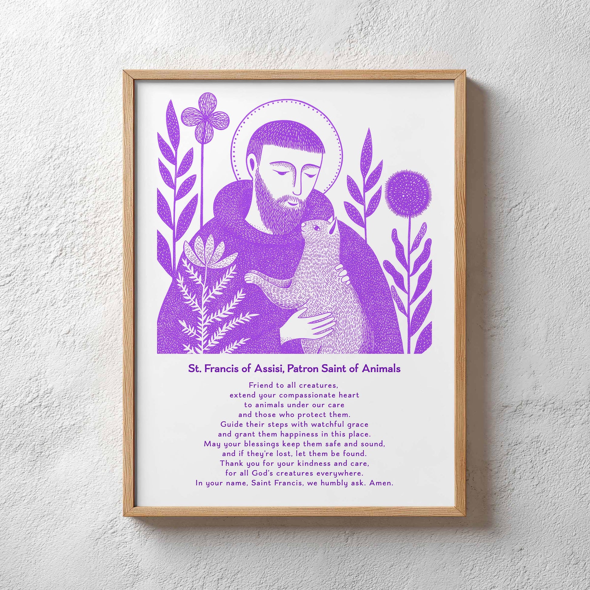 St Francis with Cat Art Print - Purple interior mockup 12 - p_29_plaster_0024_Layer 33