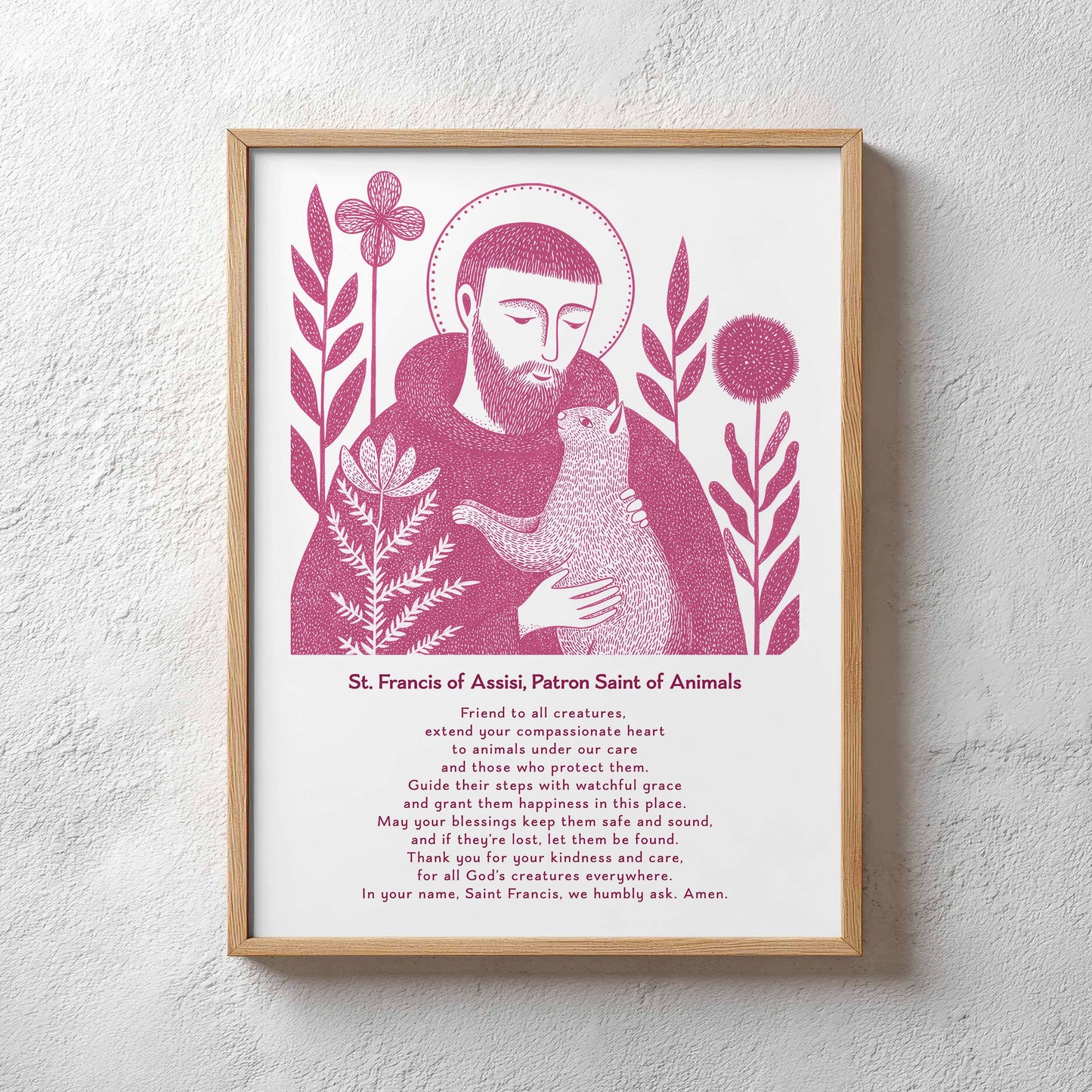 St Francis with Cat Art Print - Pink interior mockup 11 - p_29_plaster_0025_Layer 34
