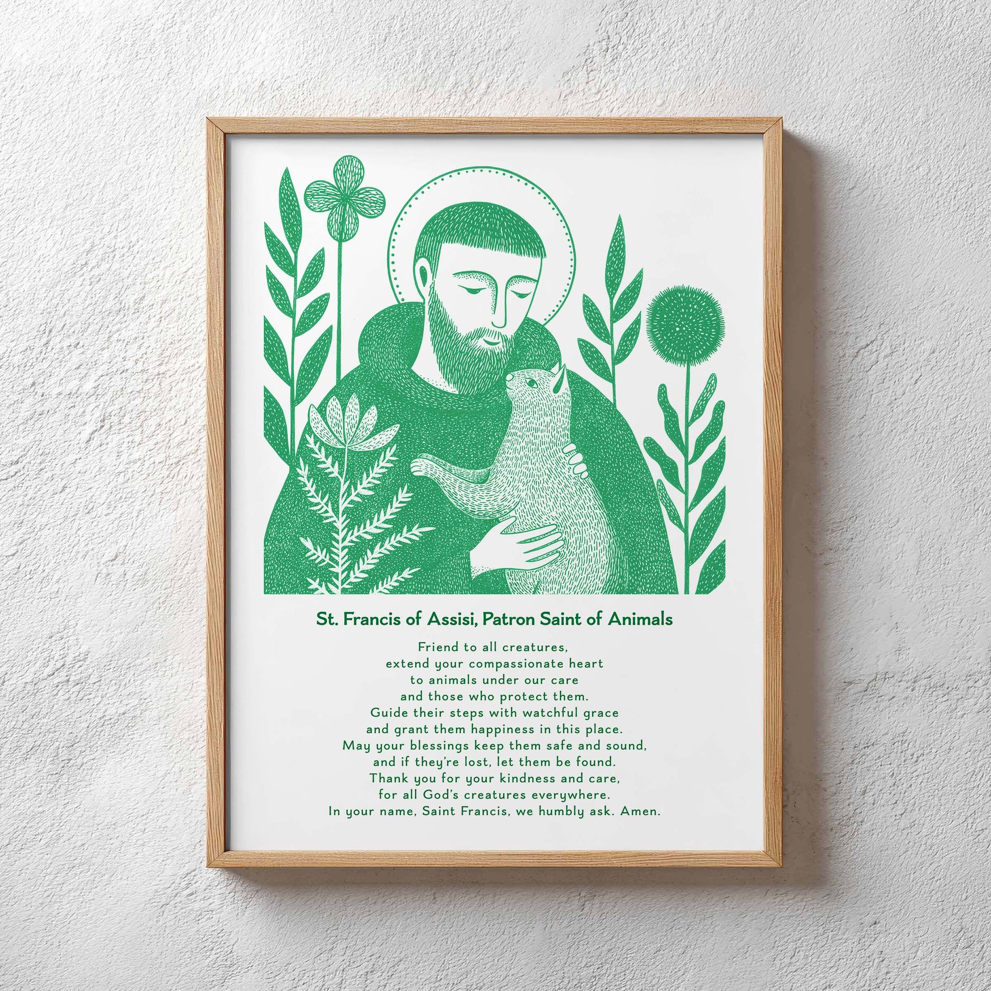 St Francis with Cat Art Print - Green interior mockup 12 - p_29_plaster_0026_Layer 35