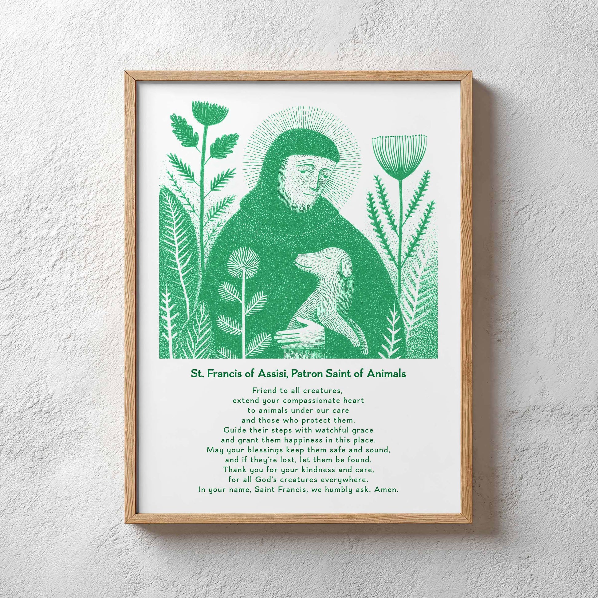 St Francis with Dog Art Print - Green interior mockup 12 - p_29_plaster_0030_Layer 39