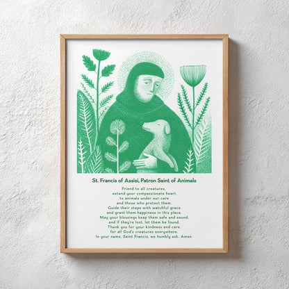 St Francis with Dog Art Print - Green interior mockup 12 - p_29_plaster_0030_Layer 39
