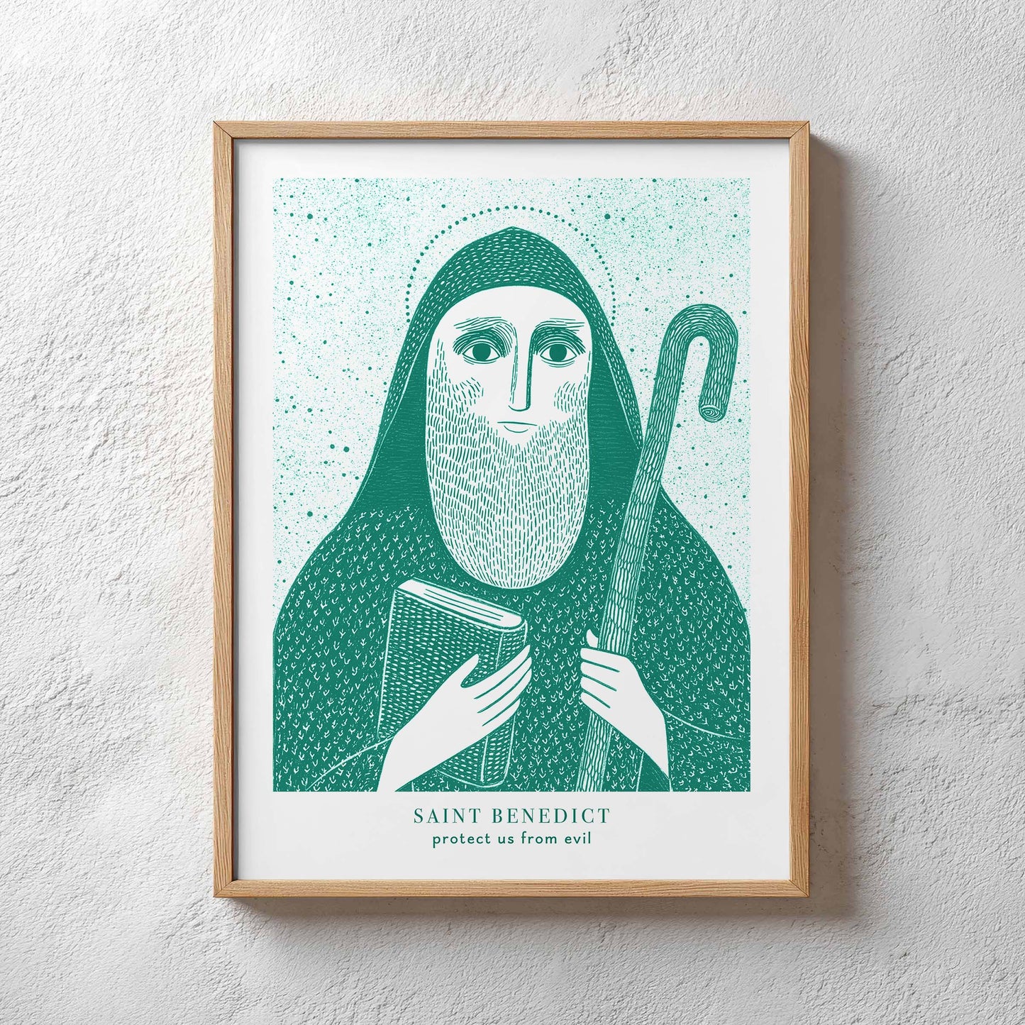 St Benedict Art Print - Teal interior mockup 03 - p_29_plaster_0038_Layer 47