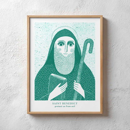 St Benedict Art Print - Teal interior mockup 03 - p_29_plaster_0038_Layer 47