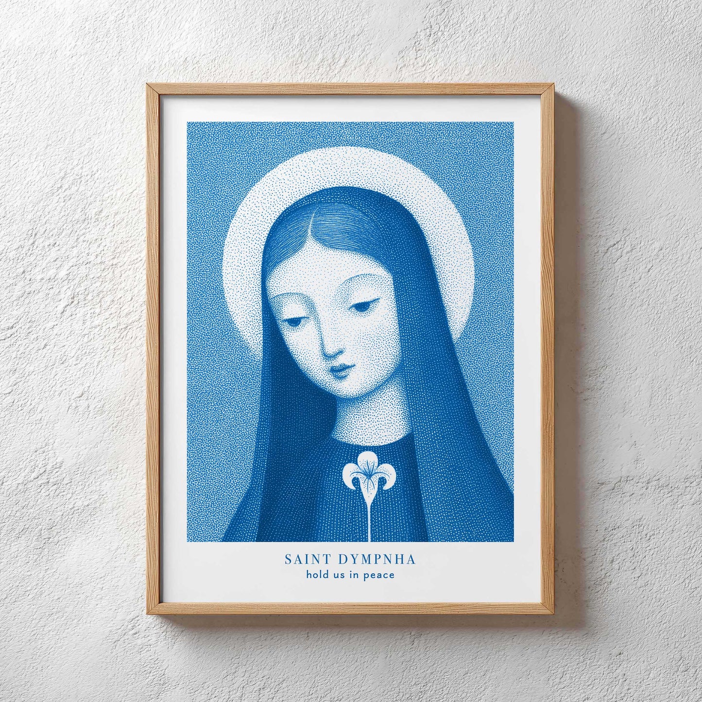 St Dymphna Art Print - Deep Blue interior mockup 04 - p_29_plaster_0045_Layer 55