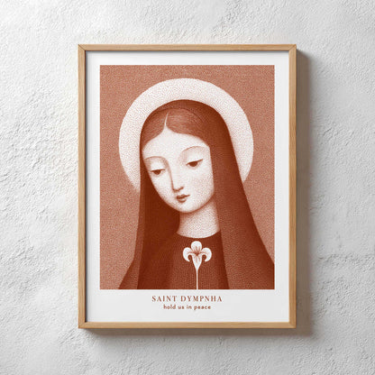St Dymphna Art Print - Terracotta interior mockup 02 - p_29_plaster_0046_Layer 56