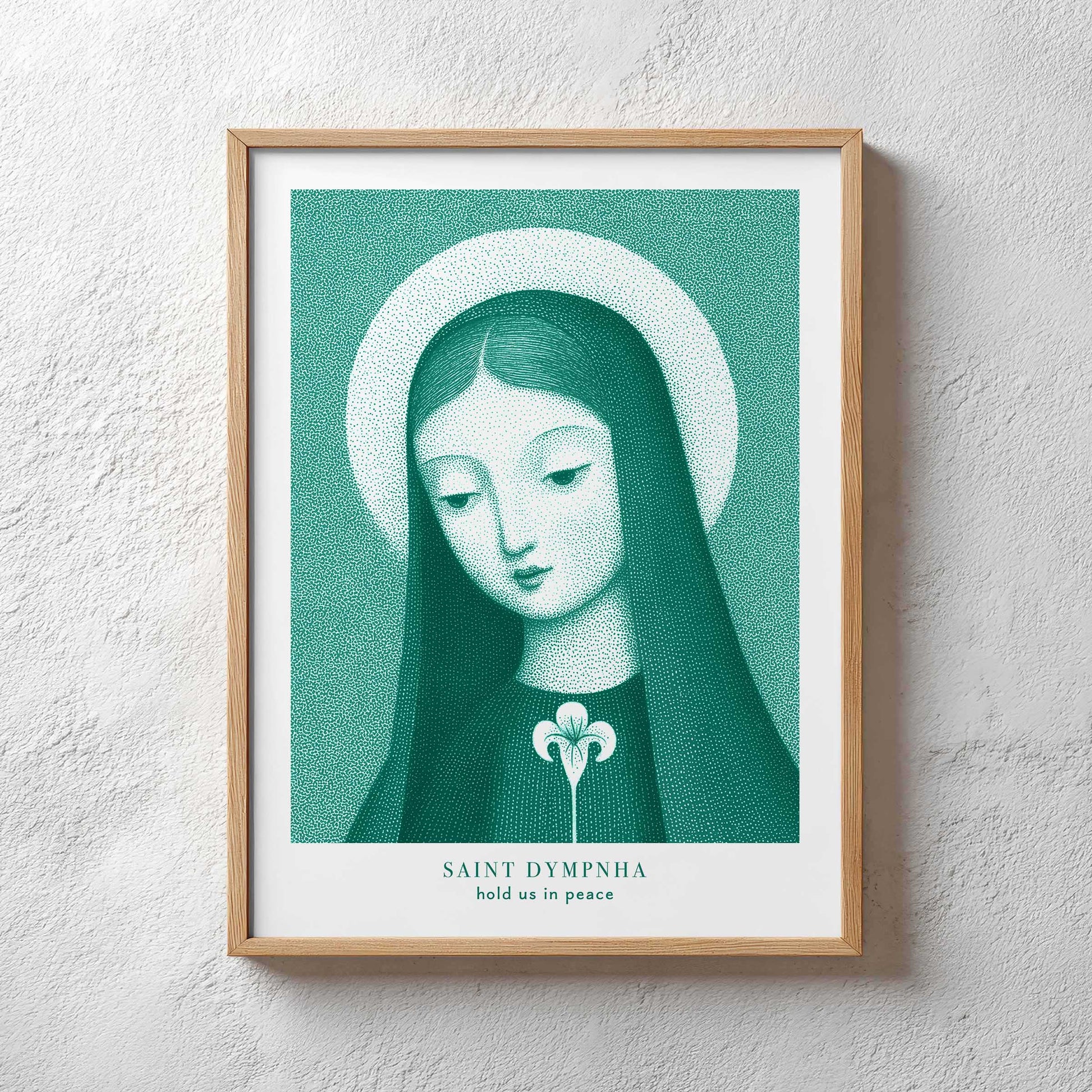 St Dymphna Art Print - Teal interior mockup 02 - p_29_plaster_0047_Layer 57