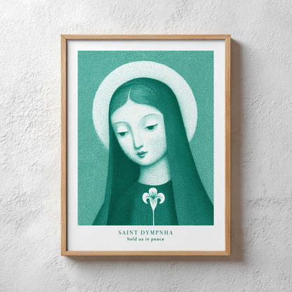 St Dymphna Art Print - Teal interior mockup 02 - p_29_plaster_0047_Layer 57