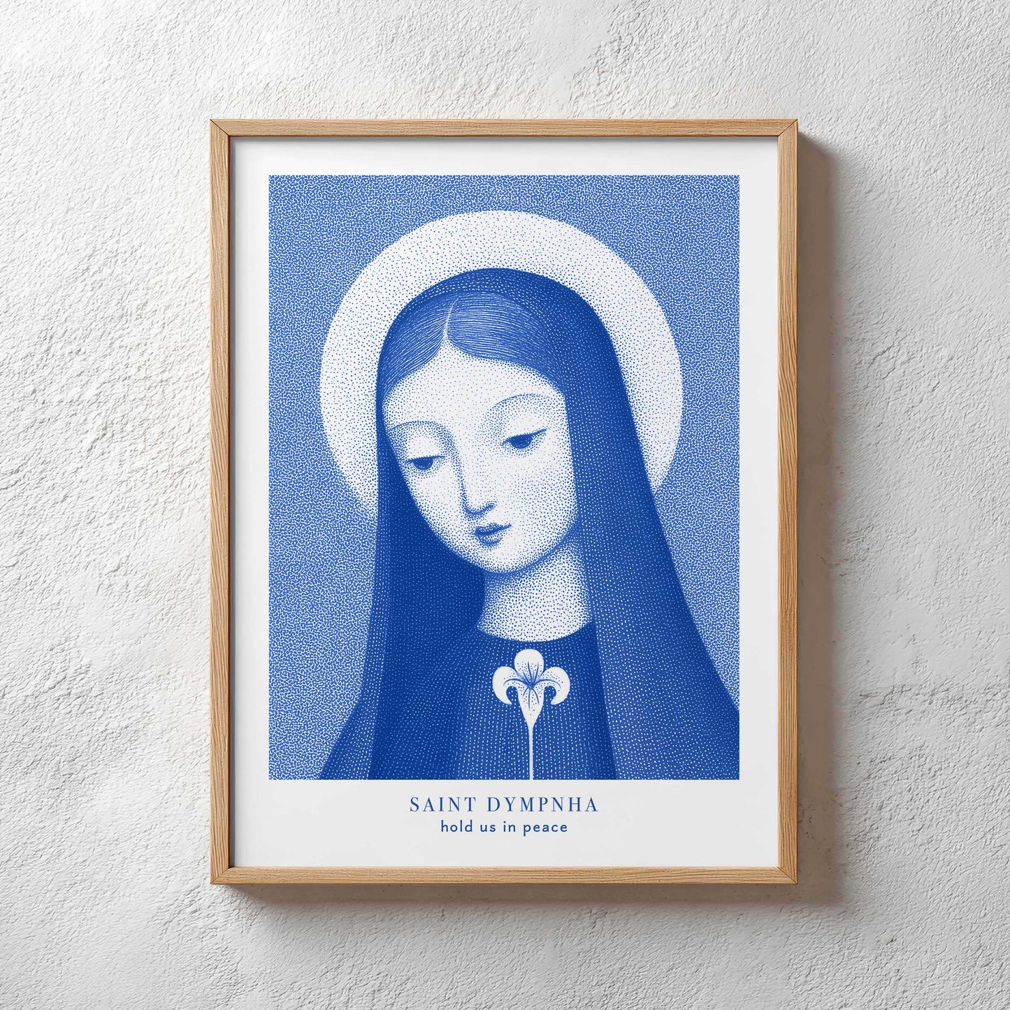 St Dymphna Art Print - Blue interior mockup 03 - p_29_plaster_0049_Layer 59