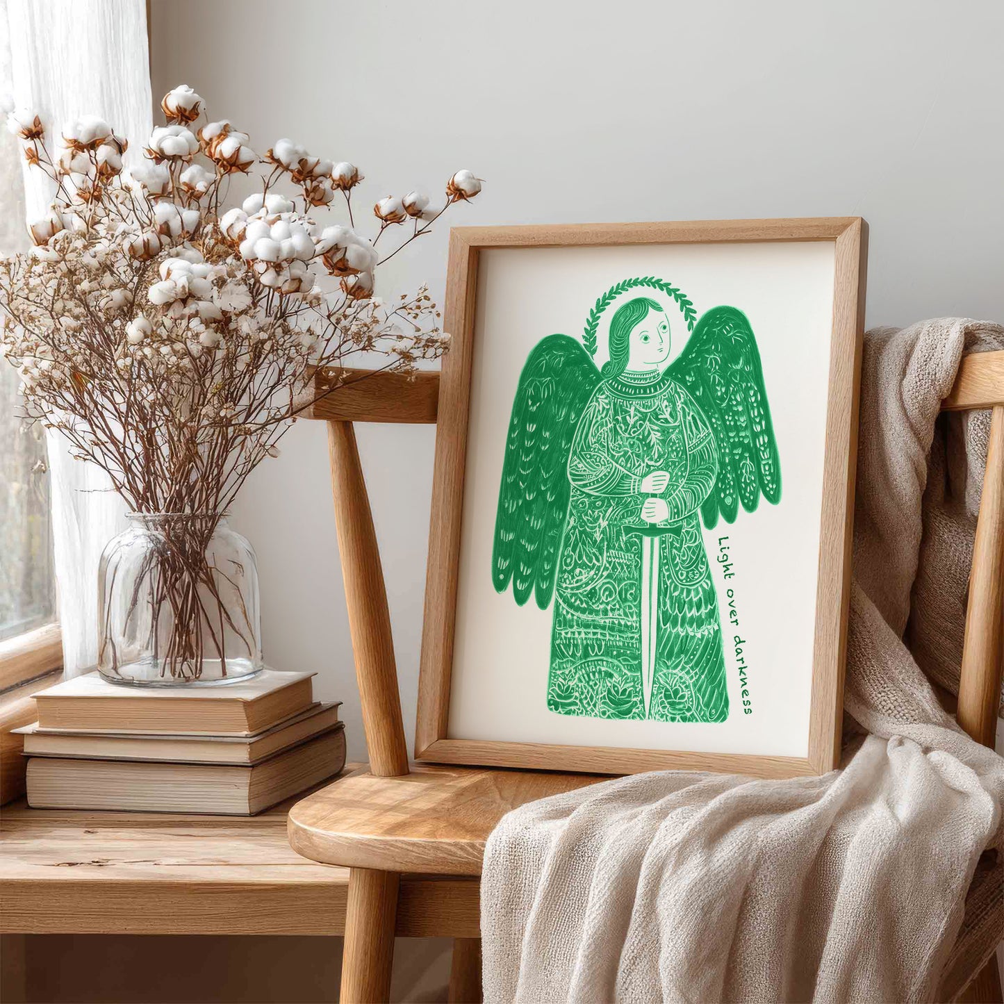 St Michael the Archangel Art Print - Green interior mockup 05 - p_2_am_0004_Layer 6