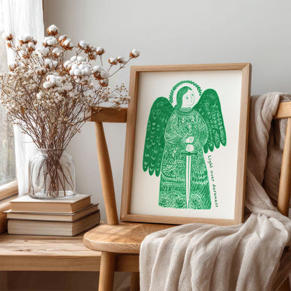 St Michael the Archangel Art Print - Green interior mockup 05 - p_2_am_0004_Layer 6