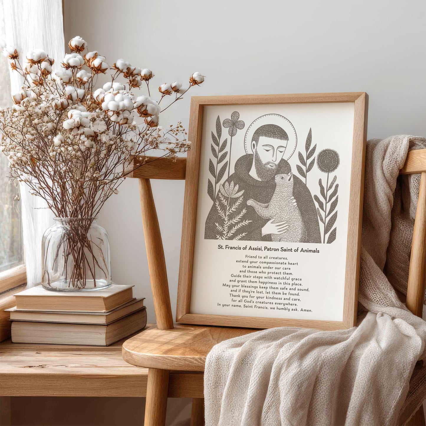 St Francis with Cat Art Print - Brown interior mockup 07 - p_2_franc_cat_0003_Layer 7