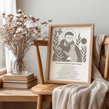 St Francis with Cat Art Print - Brown interior mockup 07 - p_2_franc_cat_0003_Layer 7