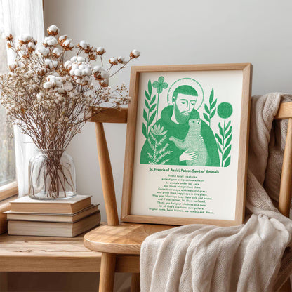 St Francis with Cat Art Print - Green interior mockup 06 - p_2_franc_cat_0004_Layer 6