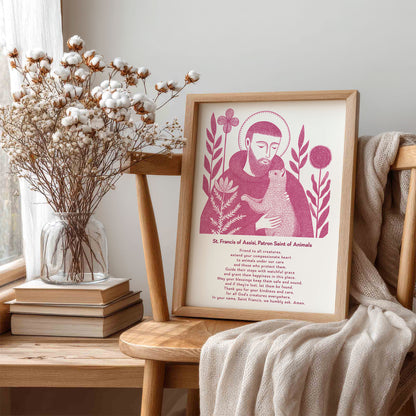 St Francis with Cat Art Print - Pink interior mockup 06 - p_2_franc_cat_0005_Layer 5