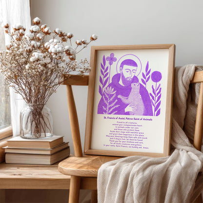 St Francis with Cat Art Print - Purple interior mockup 07 - p_2_franc_cat_0006_Layer 4